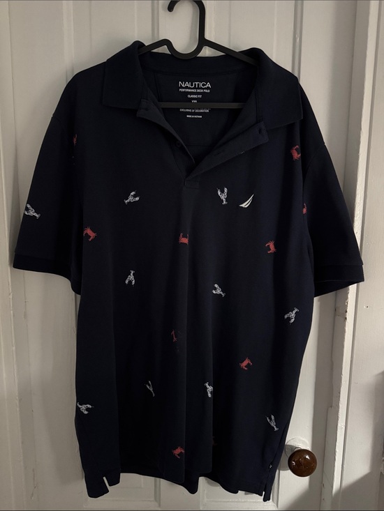 Nautica Other - Nautica Men’s Navy Polo with Red & White Embroidered Motifs